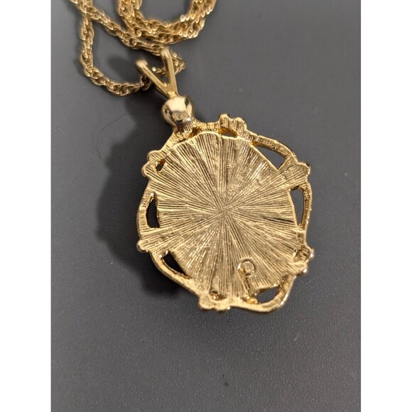 Vintage Avon Faux Tigers Eye Cabochon Pendant Necklace Gold Tone 18" - Picture 8 of 10